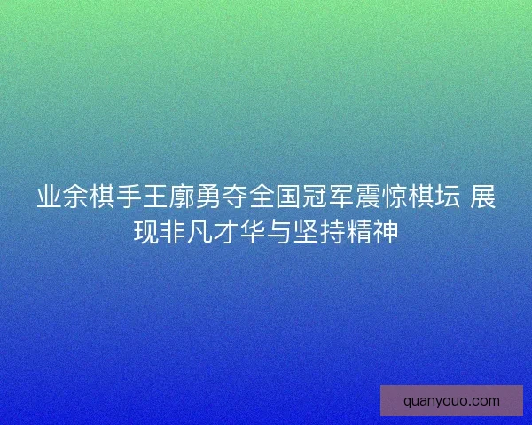 业余棋手王廓勇夺全国冠军震惊棋坛 展现非凡才华与坚持精神